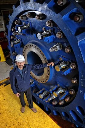 Jonathan Samuel, GIWs VP of Sales and Marketing with the TBC-92, the largest and heaviest slurry pump available in the mining industry.