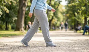 patient walking in park post liposuction recovery