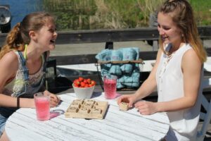 Deux jeunes filles en train de jouer à un jeu de société