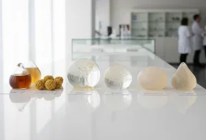 timeline style display showing the evolution of breast implant