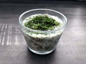 A yogurt glass with dill, Sos Koperkowy.