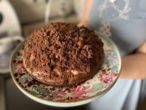 Mole mound cake in a plate.