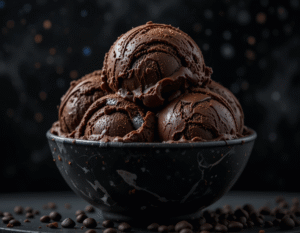 May The Fourth Be With Your Ice Cream Scoops – Join The Frozen Side image 4 bowl of dark chocolate ice cream in darl black bowl and dark background Frosted Fusions