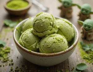May The Fourth Be With Your Ice Cream Scoops – Join The Frozen Side image 6 bowl of matcha ice cream with matcha powder and baby yodas Frosted Fusions