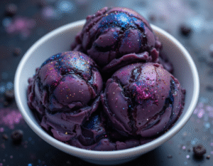 May The Fourth Be With Your Ice Cream Scoops – Join The Frozen Side image 8 close up of bowl of galaxy swirl ice cream with glitter Frosted Fusions