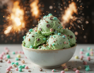 Minecraft-Inspired Ice Cream Recipes – Scoops From The Blocky World Image 3 Mint Choc Chic with popping candy Frosted Fusions
