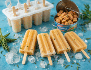 Paw-sitively Cool Frozen Treats For Cats And Cool Canines Too! Image 1 tuna popsicles with tuna can and catnip Frosted fusions