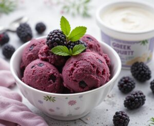 How to Use 2kg of Freshly Picked Blackberries update Sep25 image 3 bowl of blackberry froyo with Greek Yoghurt and fresh blackberries Frosted Fusions