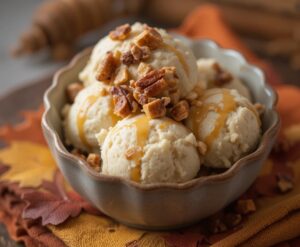 5-Delicious-Autumn-Inspired-Ice-Cream-Recipes-That-Taste-Like-A-Hug-Image-1-Brown-butter-pecan-ice-cream-topped-with-caramel-and-toasted-pecans-Frosted-Fusions