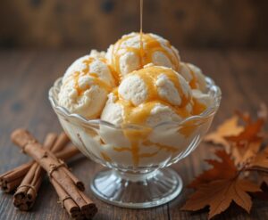 5-Delicious-Autumn-Inspired-Ice-Cream-Recipes-That-Taste-Like-A-Hug-Image-2-Maple-and-cinnamon-ice-cream-drizzled-with-maple-syrup-and-cinnamon-sticks-Frosted-Fusions