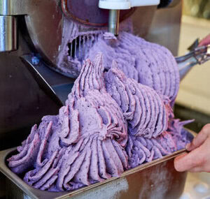 Mastering Homemade Gelato - A Beginner’s Guide To Italy’s Sweetest Tradition image 5 lilac coloured gelato being layered into silver tray frosted fusions