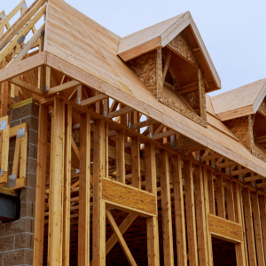 New construction home in Horace, ND with exposed lumber framing in early stages of building