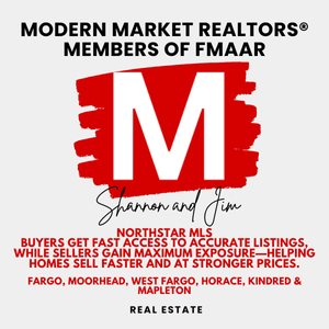 Modern Market REALTORS® branding graphic highlighting membership in FMAAR, Northstar MLS access, and service across Fargo, Moorhead, West Fargo, Horace, Kindred, and Mapleton.
