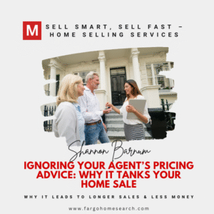 Real estate agent advising couple on home pricing strategy outside a house, Modern Market REALTORS® home selling services."