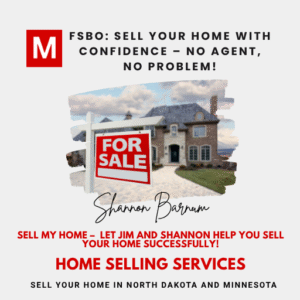 FSBO promotional graphic with red &ldquo;For Sale&rdquo; sign in front of a brick home, Modern Market REALTORS&reg; logo, and Shannon Barnum signature.