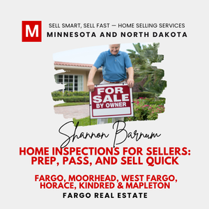 Promotional graphic for Modern Market Realtors featuring Shannon Barnum, a top real estate agent in Fargo-Moorhead. A smiling man in a blue polo shirt holds a vibrant