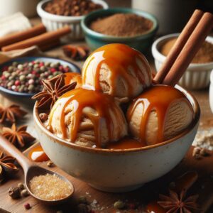 Celebrating-Chinese-New-Year-With-Lucky-Ice-Cream-Flavours-image-7-caramel-ice-cream-with-spices-in-bowls-in-the-background-Frosted-Fusions