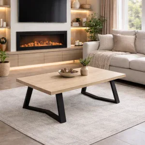 Solid ash coffee table in modern living room with natural decor