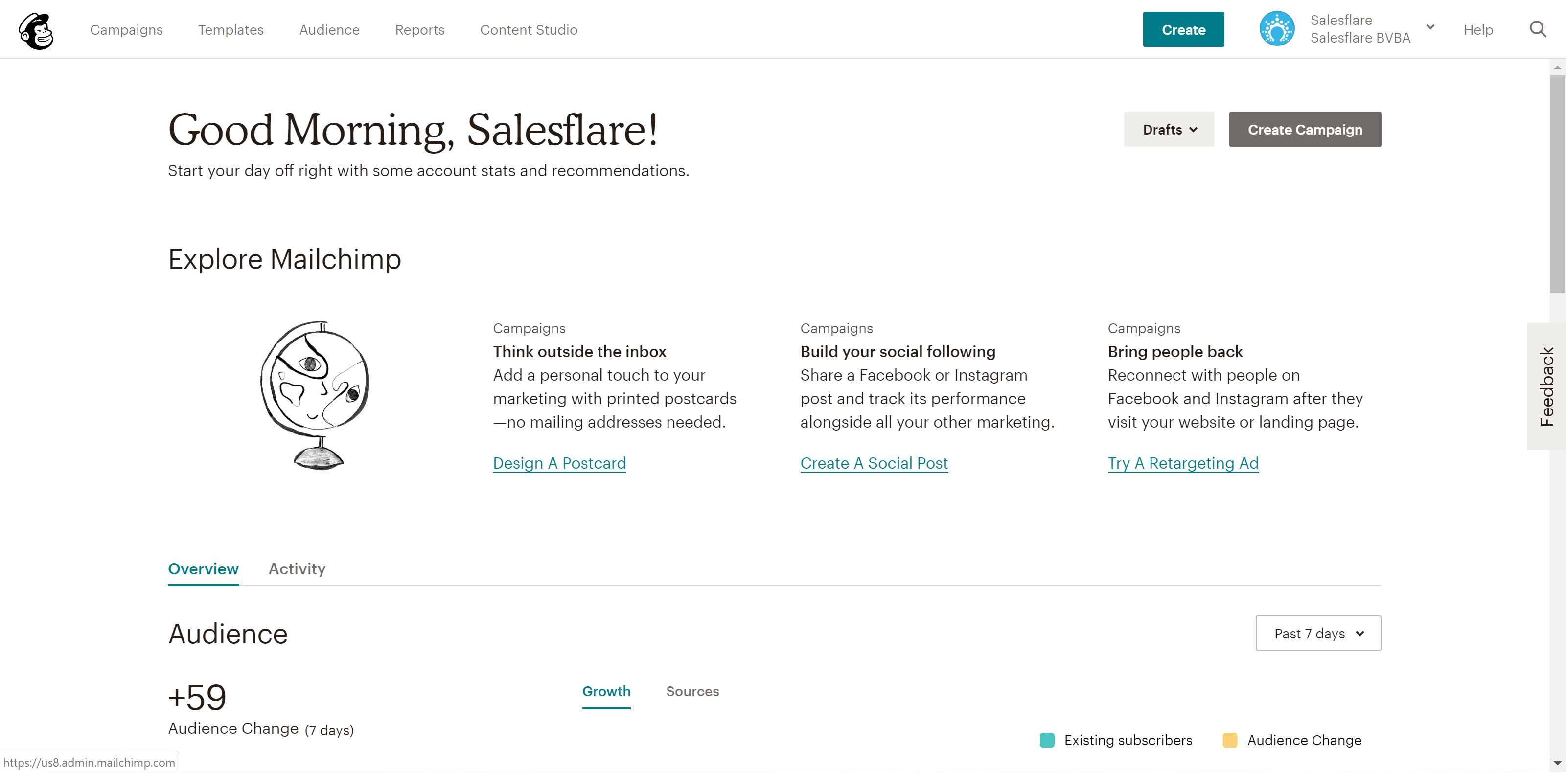 MailChimp dashboard