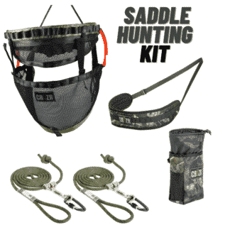 CRUZR Archon, Black, (2 Panel) Deer Hunting Saddle Kit, includes saddle, backband, saddle bag, tether with Prusik and locking carabiner, and lineman's rope with Prusik and locking carabiner