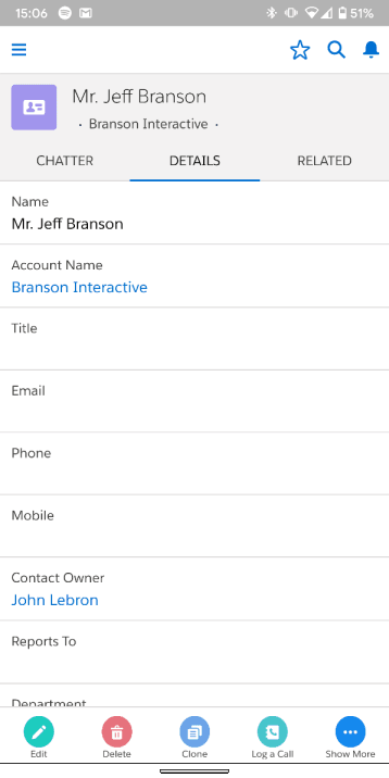 contact details on mobile in salesforce