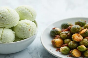 Brussels-Sprout-Ice-Cream-The-Next-Gourmet-Sensation-featured-image-brussels-sprouts-ice-cream-with-caramelised-bacon-pieces-and-fresh-Brussels-to-the-side-Frosted-Fusions