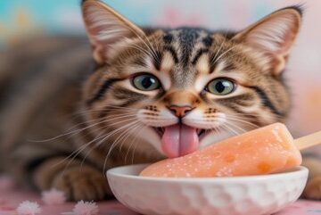 Paw-sitively-Cool-Frozen-Treats-For-Cats-And-Cool-Canines-Too-Featured-Image-637x1920w-tabby-cat-licking-a-frozen-ice-lolly-with-pastel-paws-background-Frosted-fusion