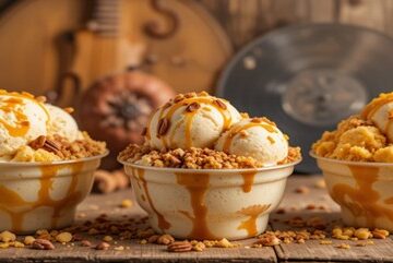 Country-Music-Day-Treats-Southern-Inspired-Ice-Creams-To-Get-You-Toe-Tappin-featured-image-Peach-cobbler-bourbon-praline-and-honey-cornbread-scoops-Frosted-Fusions