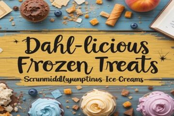 Dahl-licious Frozen Treats - Scrumdiddlyumptious Ice Creams Inspired By Roald Dahl Featured Image 637x1920w top view of ice creams golden ticket books and glasses Frosted Fusions