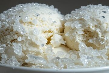 Why Is My Ice Cream Grainy Common Causes & Easy Fixes Featured image 637x1920w Bowl of ice cream with two scoops covered in ice crystals with grainy testure Frosted Fusions