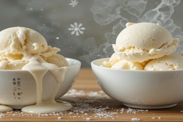 Why-Your-Ice-Cream-Isnt-Freezing-And-How-To-Fix-It-Featured-image-two-bowls-of-ice-cream-side-by-side-one-very-runny-Frosted-Fusions