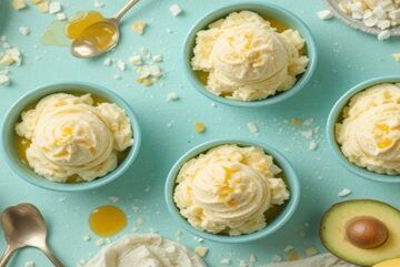 How To Thicken Homemade Ice Cream Naturally Without Eggs Or Stabilisers Featured Image top view of creamy banana and avocado ice cream bowls with honey drizzle Frosted Fusions