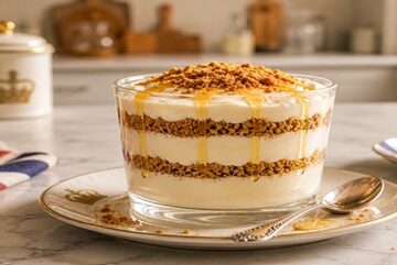 Queen Elizabeth IIs Viral Royal Cheesecake Dessert featured image creamy layered yoghurt and biscuit royal dessert with berries chocolate and caramel toppings Frosted Fusions