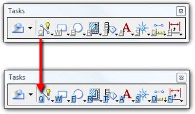 Figure 3. The Tasks toolbar is shown before and after pressing the [F12] function key. Note the highlighted letters represent the keys you can press to access a command. 