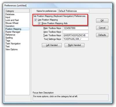 Figure 1. In order to get your Toolbox and Tool Settings keyboard shortcuts to work, simply turn on “Position Mapping” in your workspace preferences.