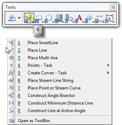 Figure 4. With the keyboard shortcuts, you can easily select a tool set using the designated letter (in this case [Q]) and then the number of the specific tool you want to use.