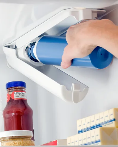 Hand changing refrigerator water filter