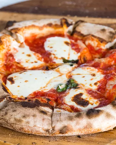 Brick oven pizza close up