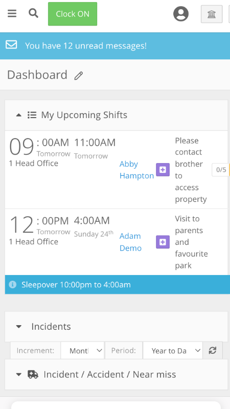 ndis software rostershift mobile screen