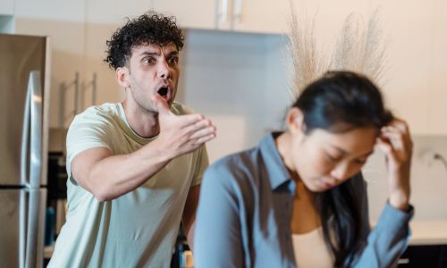 couples having arguments, and the husband shows anger