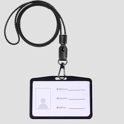 QrMono NFC Business Cards Leather Lanyards Black Lanyard Horizontal Black Card