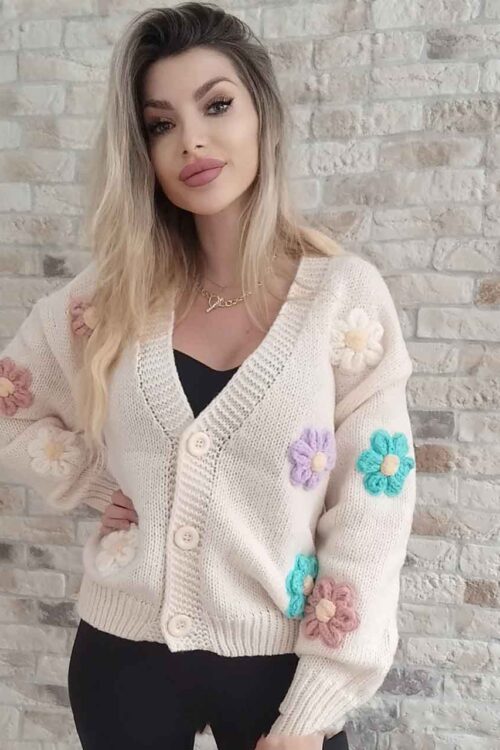 Sweter w kwiaty 3D Flora (beż)