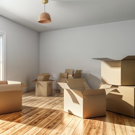 Open moving boxes in a sunlit empty room with hardwood floors, ready for a new homeowner.