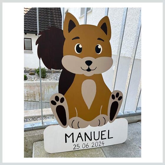 Geburtstafel Eichh&ouml;rnchen zum selber bemalen