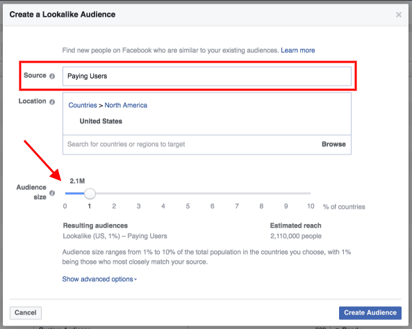 Screenshot die laat zien hoe je verkoop kunt automatiseren met behulp van Facebook Lookalike audiences