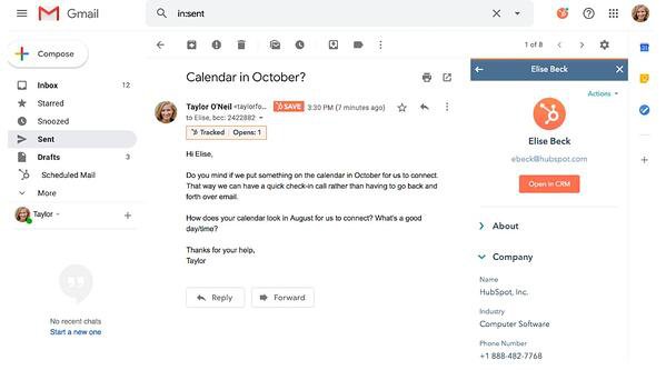 HubSpot's integration with the email inbox
