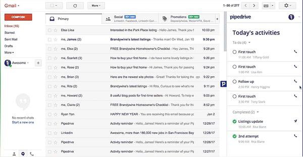 Pipedrive CRM's Gmail-extensie