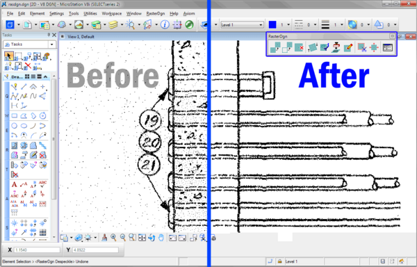 Easily Clean Up Noisy Raster Reference Files 2 RasterDgn Despeckle Before and After