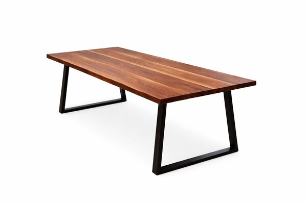 Luxury solid walnut dining table and black steel base