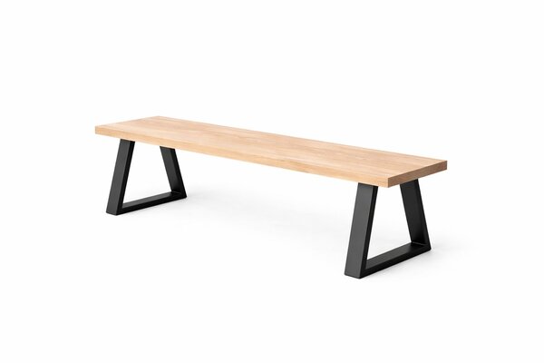 Modern solid ash wooden bench featuring a thick ash seat and matt black powder-coated steel legs